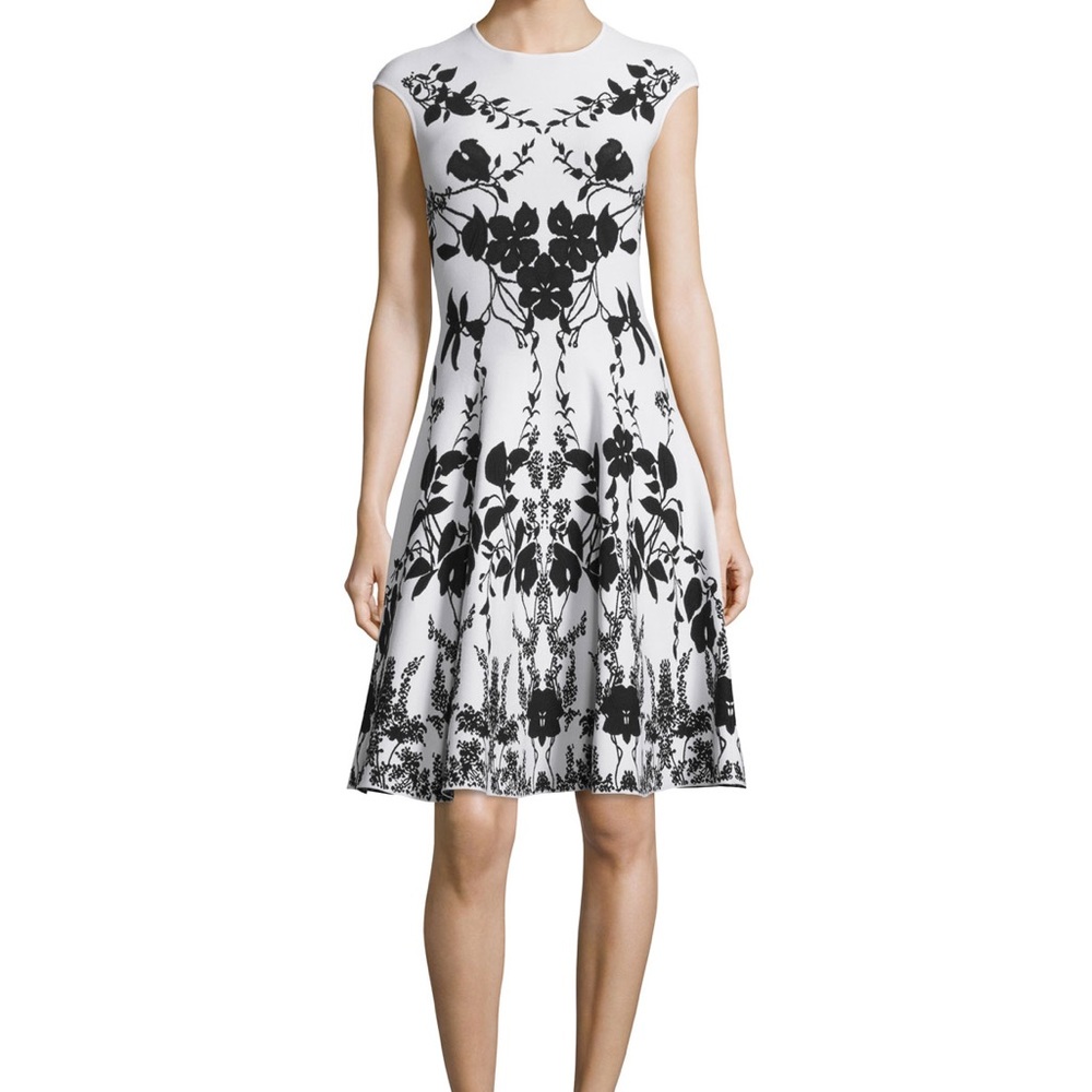 Alexander McQueen Cap Sleeve Black and White Floral Dress. Size M